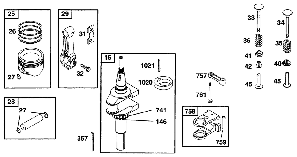 Piston Grp, Crankshaft Diagram and Parts List for 254707-0138-XX  Briggs and Stratton Engine